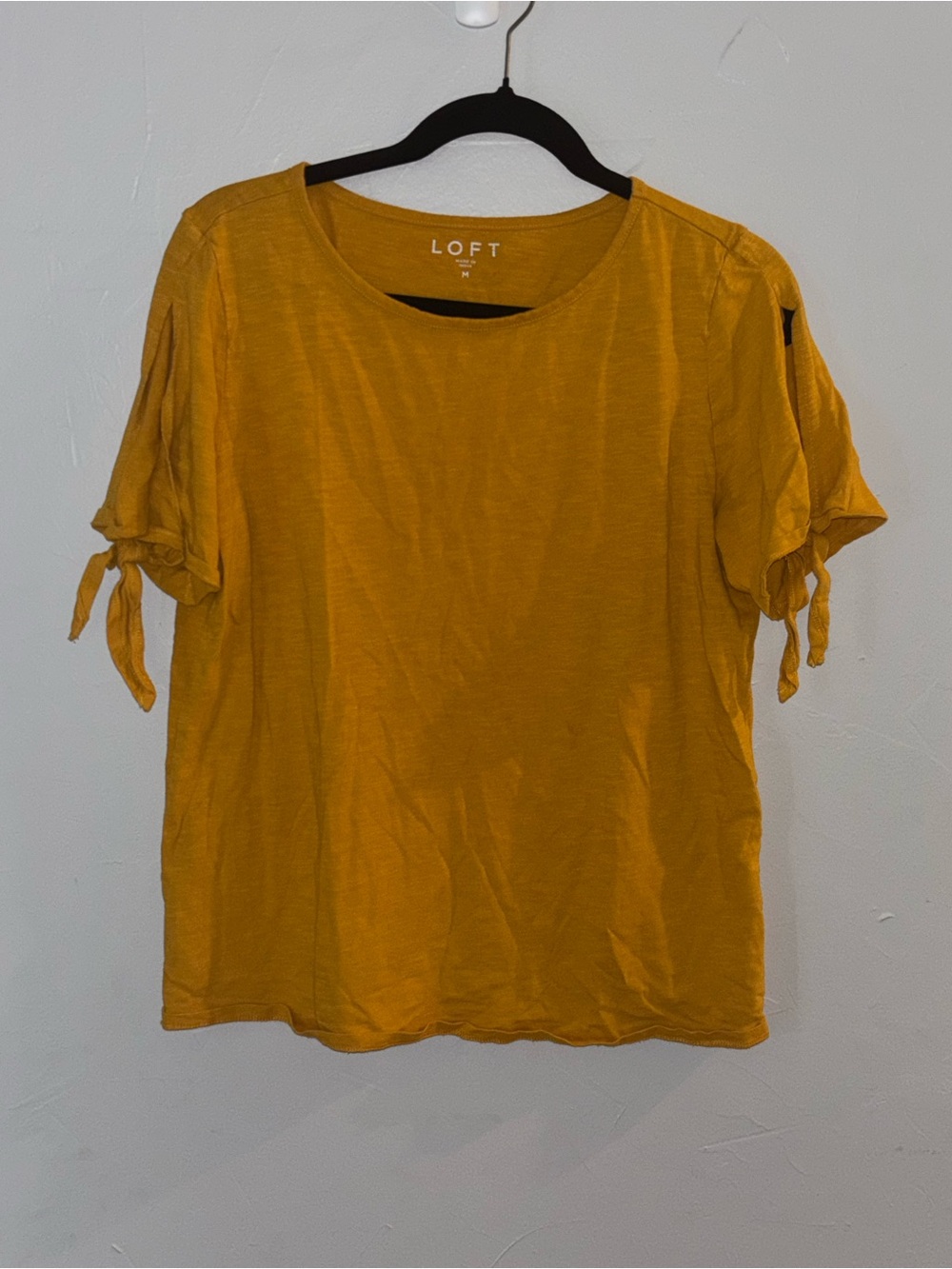 LOFT Mustard Short Sleeve Tie-Sleeve Tee